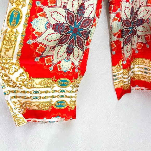 Minaa Monroe NEW Boho Print Satin High Waist Wide Leg Palazzo Pants S - Picture 6 of 10